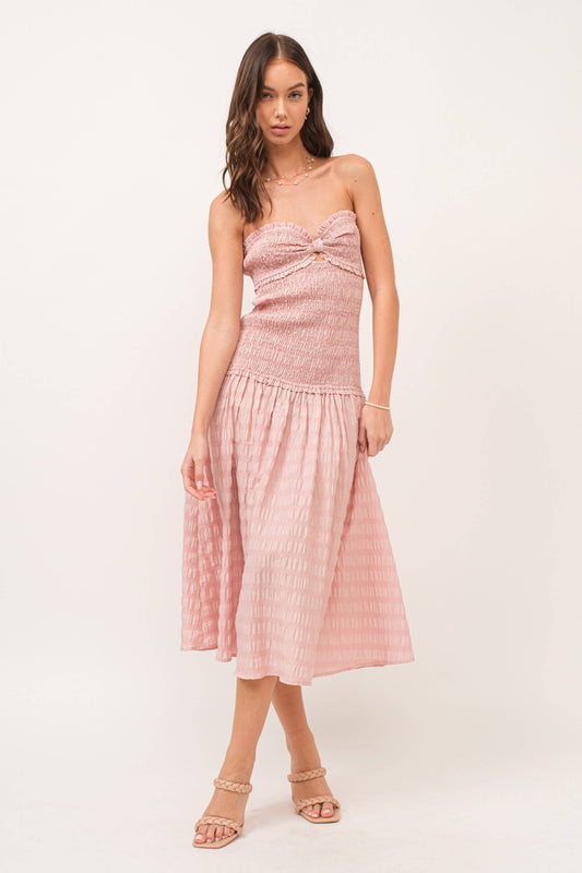 BETTY SMOCKED PINK MIDI