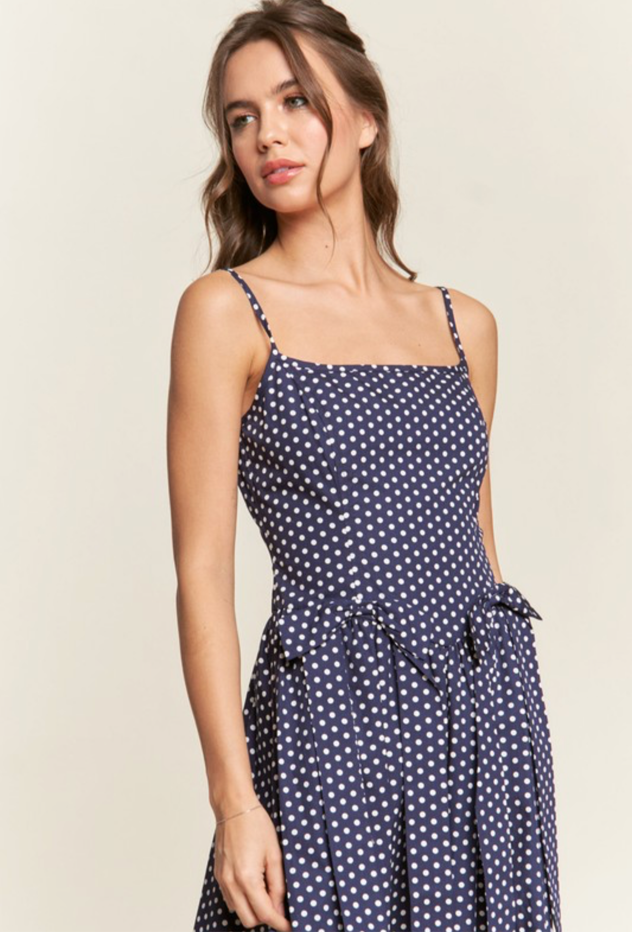 NAVY POLKA DOT MIDI