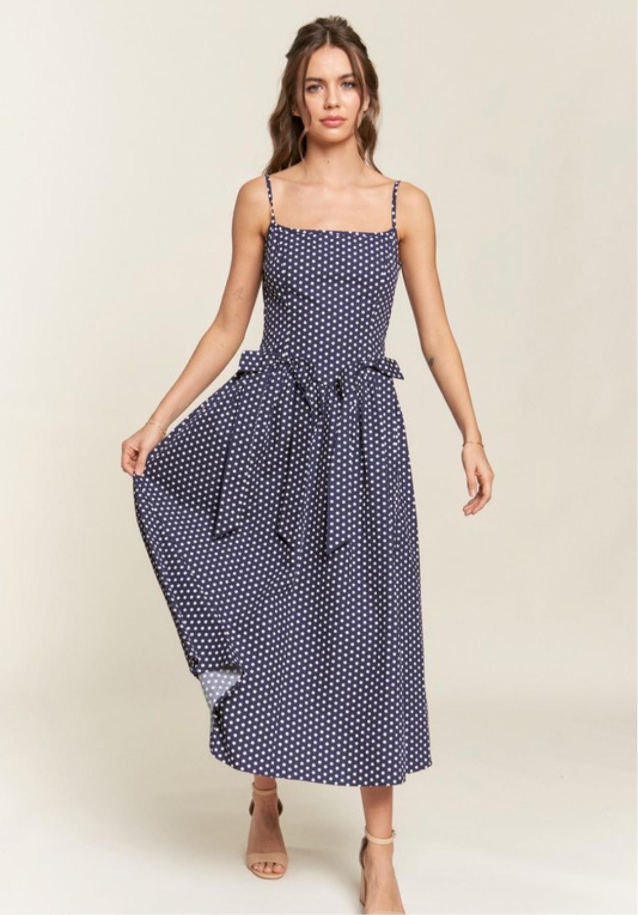 NAVY POLKA DOT MIDI