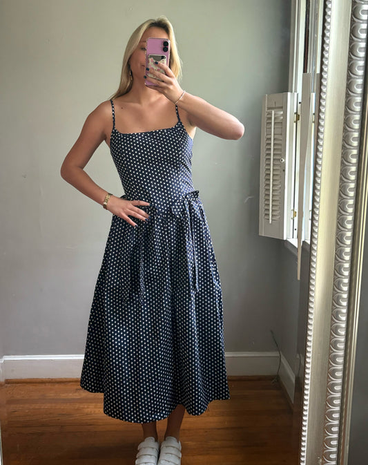 NAVY POLKA DOT MIDI